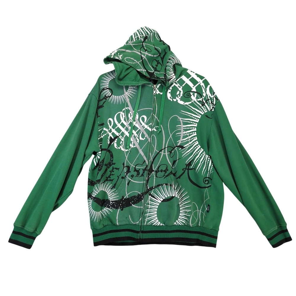 Pepsi-Cola Green All Over Graphic Full Zip Hoodie Mens 2XL Streetwear Logo Urban